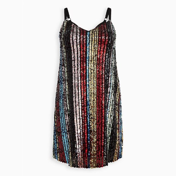 torrid Dresses & Skirts - Torrid BODYCON MINI DRESS - SEQUIN STRIPE RAINBOW Size 2